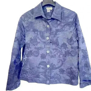Coldwater Creek Jean Style Dressy Jacquard Jacket Size L Blue Beaded Casual Fun